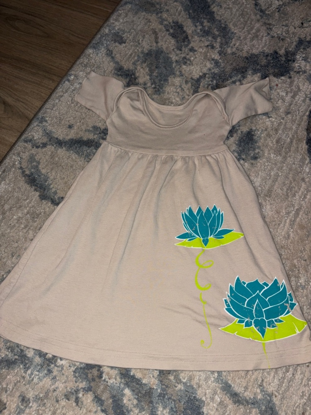 Girls' Cream Floral Print Cotton Dress